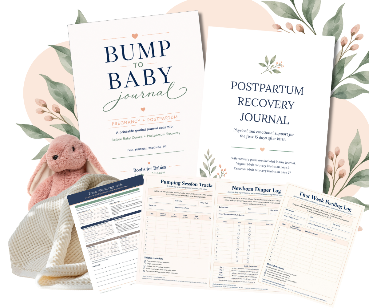 Boobs for Babies pregnancy, postpartum and breastfeeding journals and printable trackers
